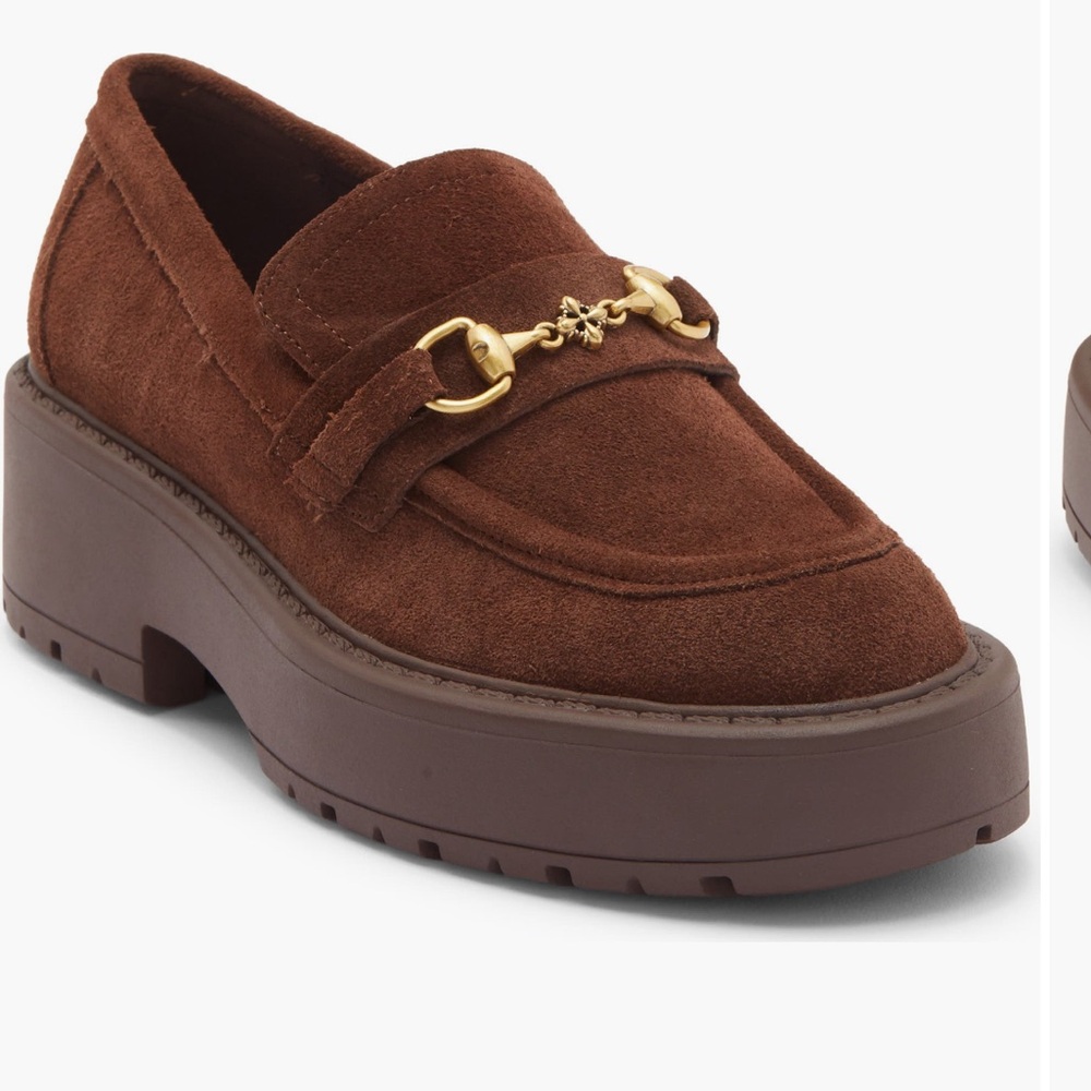 Steve Madden Brown Suede Platform Loafers with Gold Detail